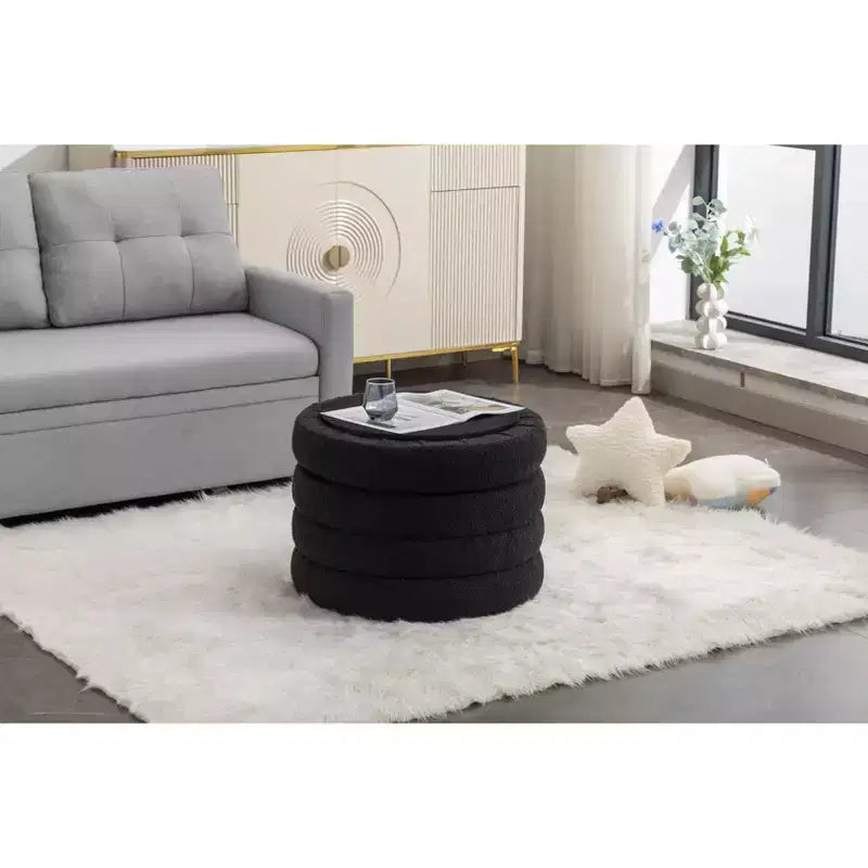 Panca ottomana rotonda moderna con spazio contenitivo, sedia da vanità, sgabello poggiapiedi rivestito in morbido velluto con ripiano in legno per divano, camera da letto, ingresso
