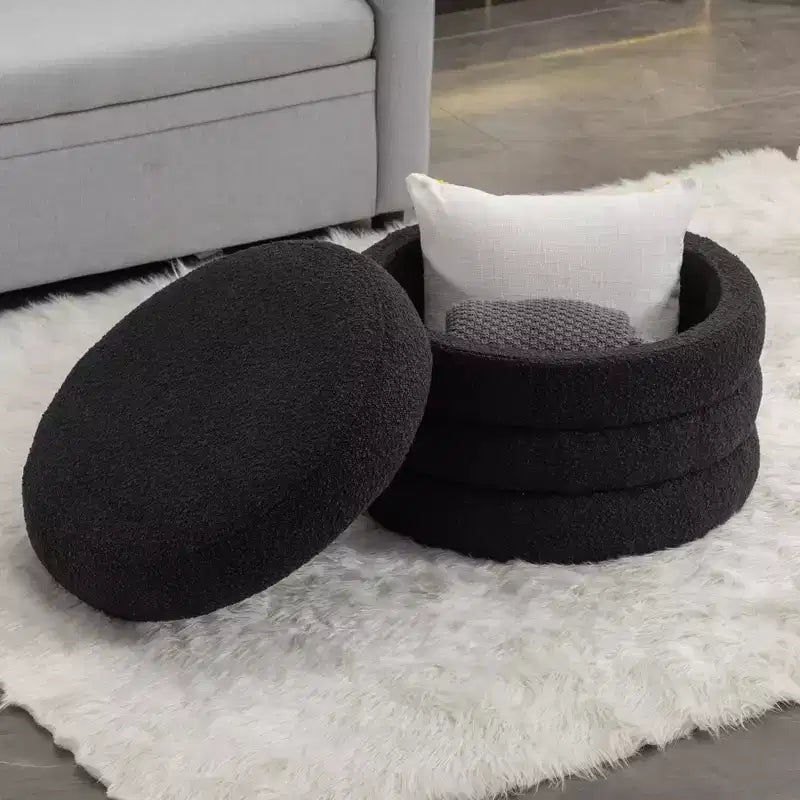 Panca ottomana rotonda moderna con spazio contenitivo, sedia da vanità, sgabello poggiapiedi rivestito in morbido velluto con ripiano in legno per divano, camera da letto, ingresso