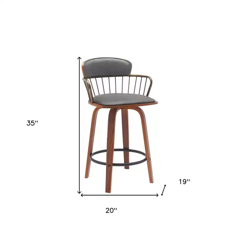 Sedia da bar girevole bassa da 26" grigio e marrone legno in ecopelle ad altezza bancone