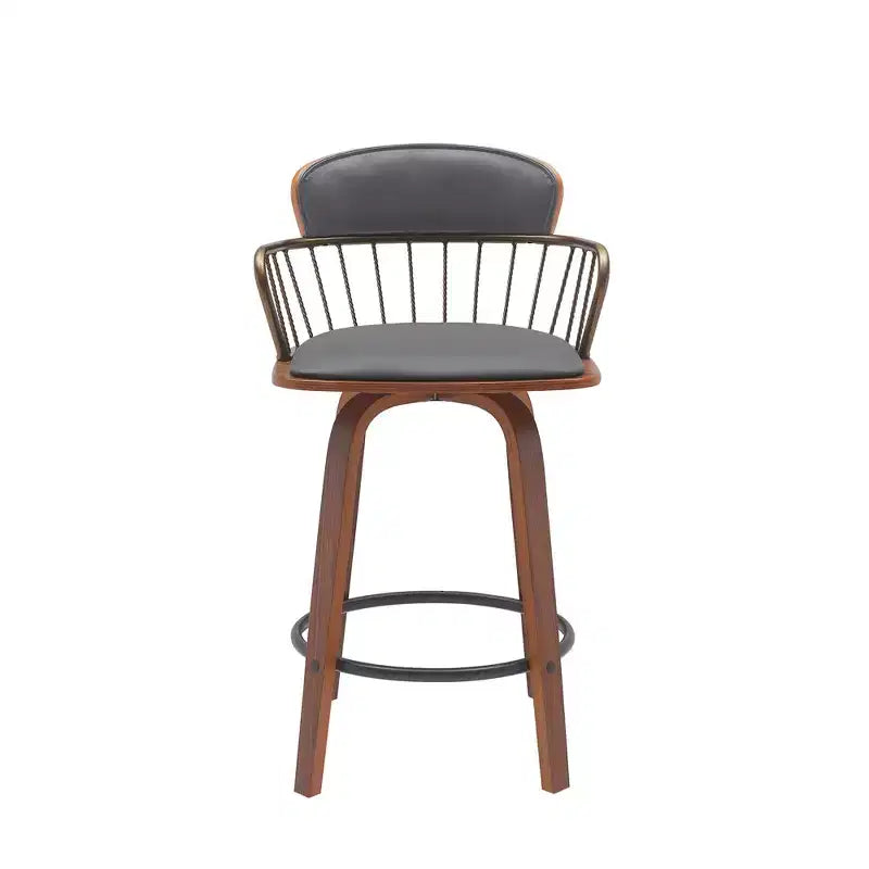 Sedia da bar girevole bassa da 26" grigio e marrone legno in ecopelle ad altezza bancone