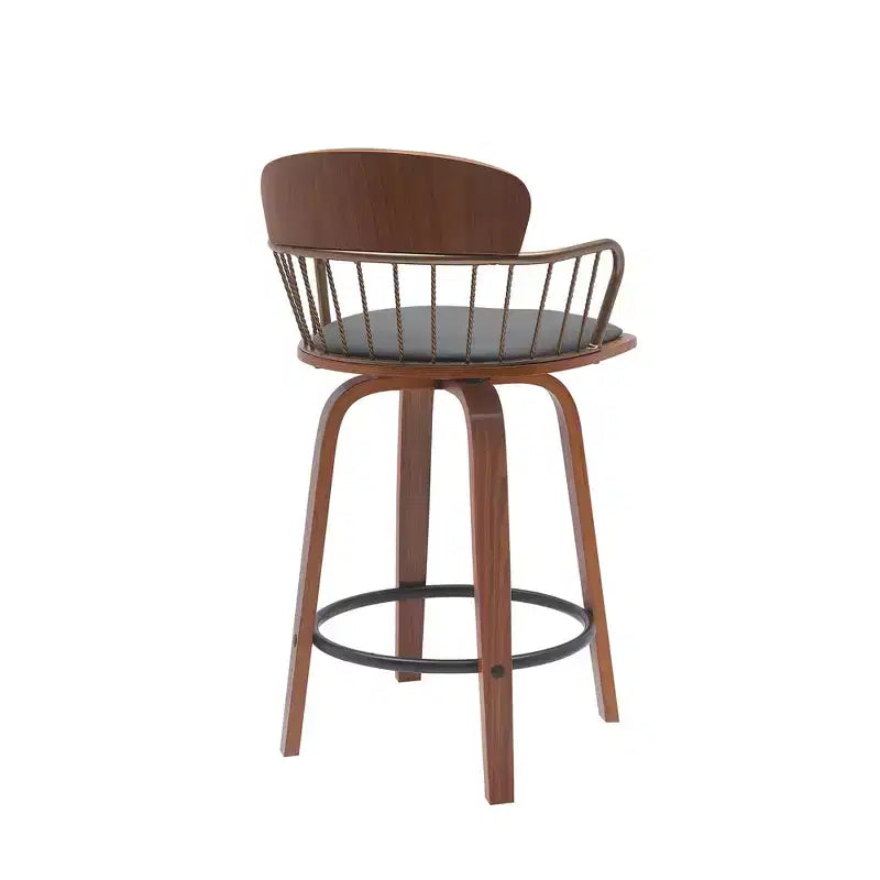 Sedia da bar girevole bassa da 26" grigio e marrone legno in ecopelle ad altezza bancone