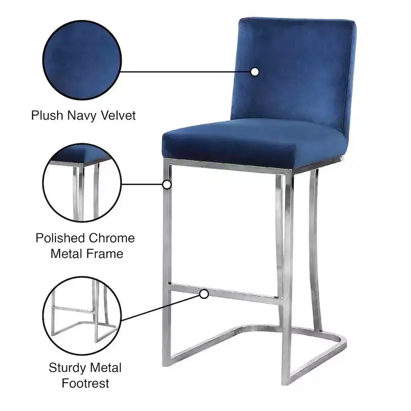 Sgabello in velluto blu navy