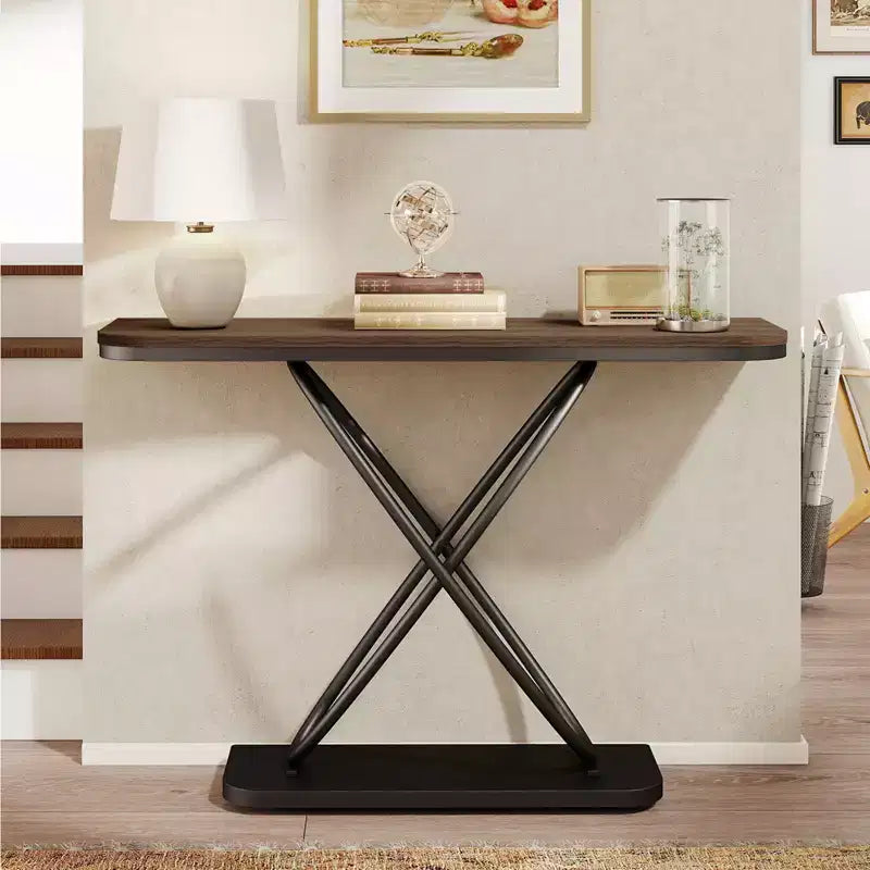 47.4 Tavolo Console Rustico da Fattoria con Cornice in Metallo Nero Tavolino Stretto per Divano per Soggiorno, Corridoio, Ingresso
