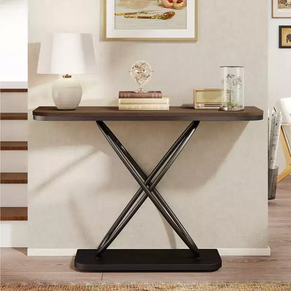 47.4 Tavolo Console Rustico da Fattoria con Cornice in Metallo Nero Tavolino Stretto per Divano per Soggiorno, Corridoio, Ingresso