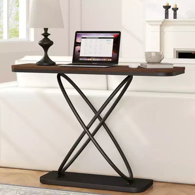 47.4 Tavolo Console Rustico da Fattoria con Cornice in Metallo Nero Tavolino Stretto per Divano per Soggiorno, Corridoio, Ingresso