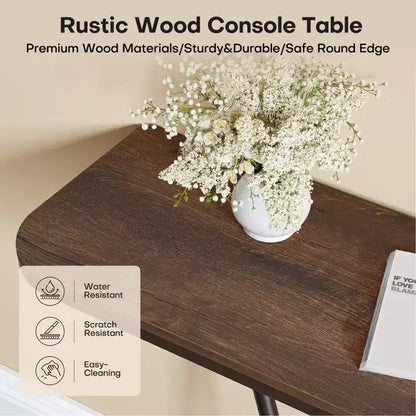 47.4 Tavolo Console Rustico da Fattoria con Cornice in Metallo Nero Tavolino Stretto per Divano per Soggiorno, Corridoio, Ingresso