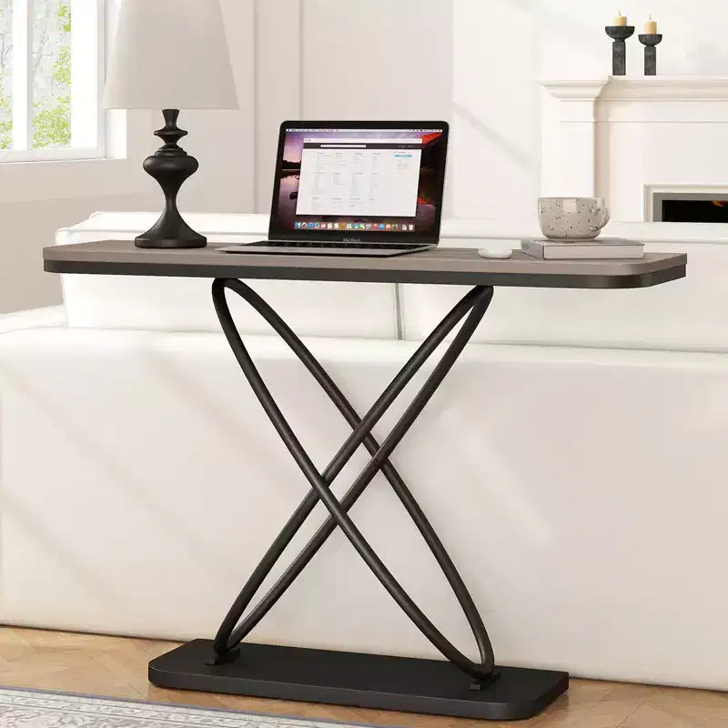 47.4 Tavolo Console Rustico da Fattoria con Cornice in Metallo Nero Tavolino Stretto per Divano per Soggiorno, Corridoio, Ingresso