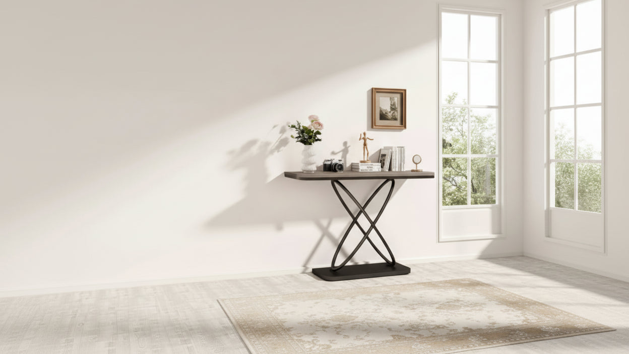 Bekrvio 47.4 Farmhouse Console Table - Rustic Entryway Table with Black Metal Frame | Narrow Sofa Table for Living Room, Hallway, Foyer