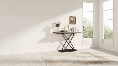 Bekrvio 47.4 Farmhouse Console Table - Rustic Entryway Table with Black Metal Frame | Narrow Sofa Table for Living Room, Hallway, Foyer