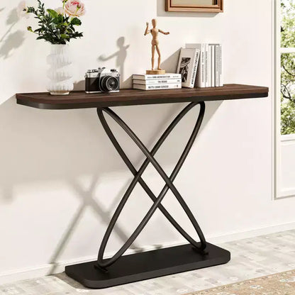 47.4 Tavolo Console Rustico da Fattoria con Cornice in Metallo Nero Tavolino Stretto per Divano per Soggiorno, Corridoio, Ingresso