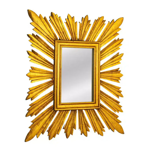 Storied Home Sunburst Rectangular Wall Mirror, Gold