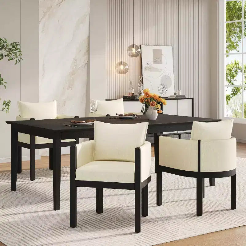 Christopher Knight Home Keera Modern Rubberwood Linen Upholstered Armchairs (Set of 4)