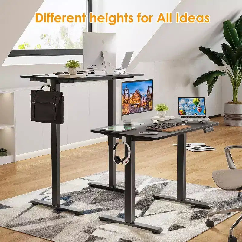 Scrivania elettrica regolabile in altezza 40 x 24 con piano nero per computer, scrivania da ufficio domestico con pannello in giuntura