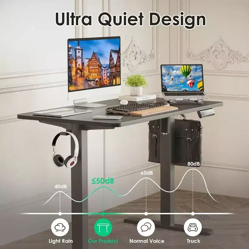 Scrivania elettrica regolabile in altezza 40 x 24 con piano nero per computer, scrivania da ufficio domestico con pannello in giuntura