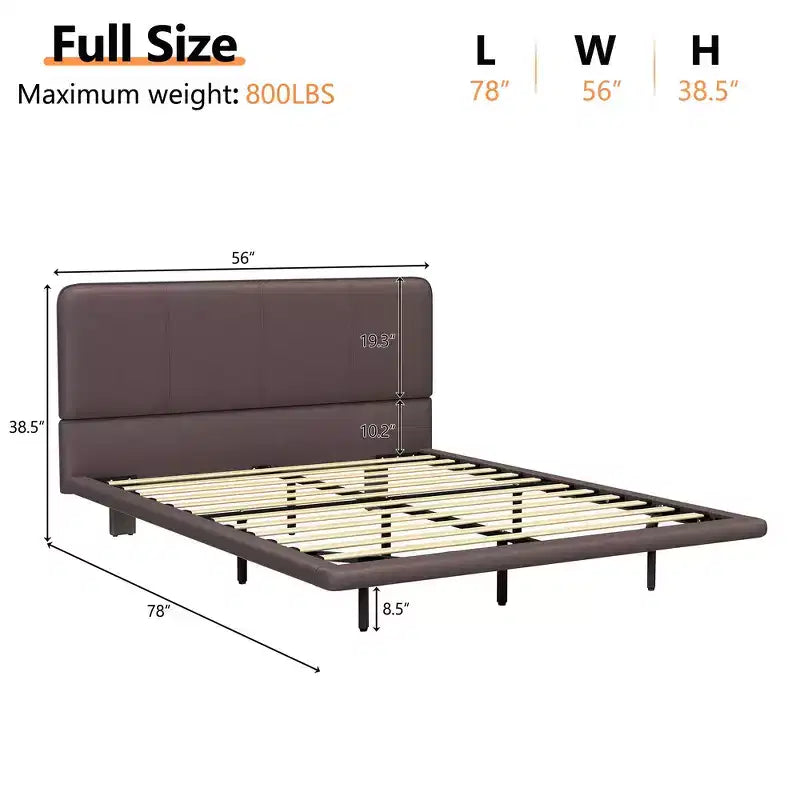 Letto matrimoniale con piattaforma flottante, luci a LED, ecopelle, struttura robusta e fascino moderno
