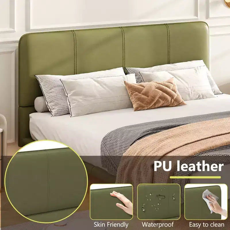 Letto matrimoniale con piattaforma flottante, luci a LED, ecopelle, struttura robusta e fascino moderno