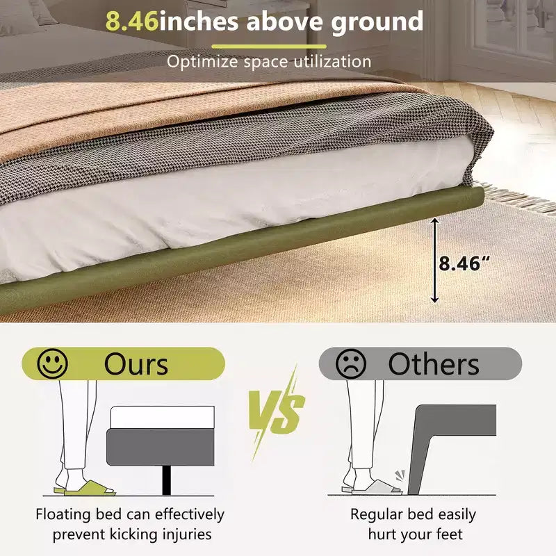 Letto matrimoniale con piattaforma flottante, luci a LED, ecopelle, struttura robusta e fascino moderno