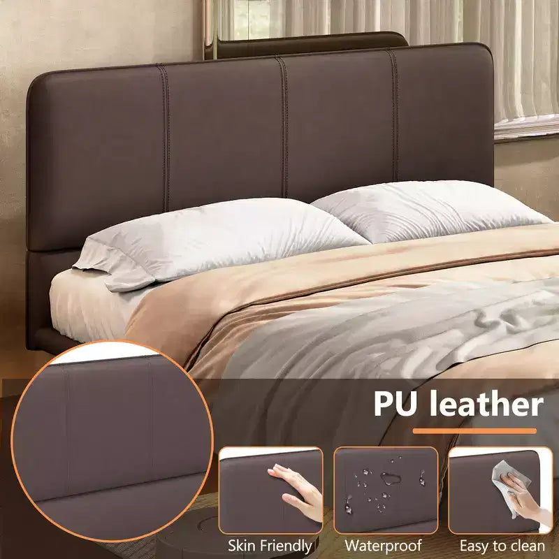Letto matrimoniale con piattaforma flottante, luci a LED, ecopelle, struttura robusta e fascino moderno