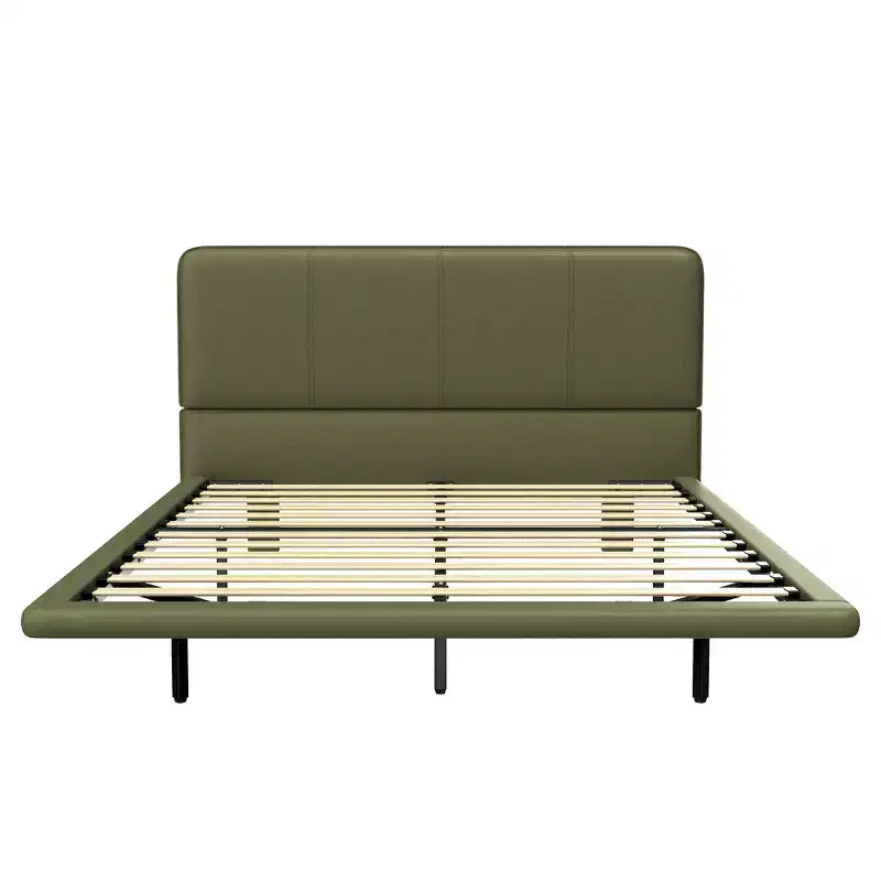 Letto matrimoniale con piattaforma flottante, luci a LED, ecopelle, struttura robusta e fascino moderno