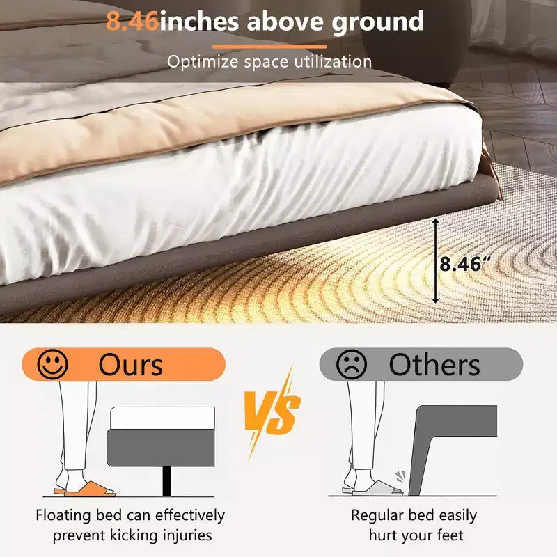 Letto matrimoniale con piattaforma flottante, luci a LED, ecopelle, struttura robusta e fascino moderno