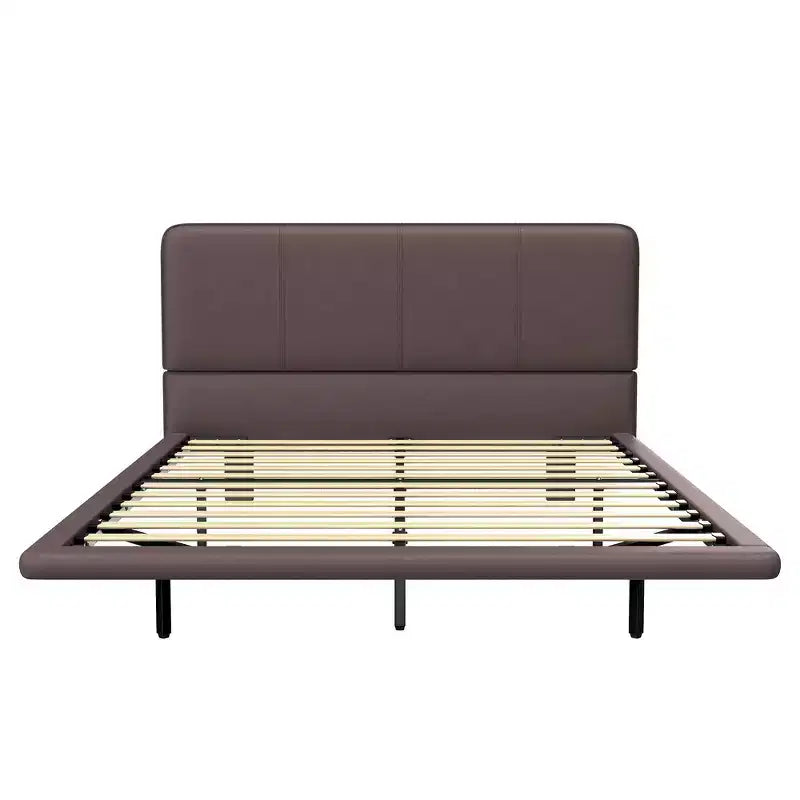 Letto matrimoniale con piattaforma flottante, luci a LED, ecopelle, struttura robusta e fascino moderno