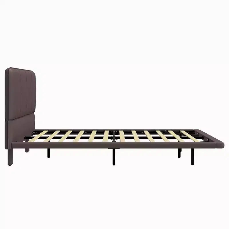 Letto matrimoniale con piattaforma flottante, luci a LED, ecopelle, struttura robusta e fascino moderno