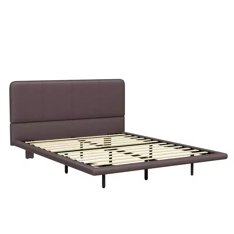 Letto matrimoniale con piattaforma flottante, luci a LED, ecopelle, struttura robusta e fascino moderno