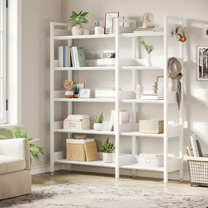 Scaffale angolare a 5 ripiani convertibile da 167 cm con ripiani a L per esposizione e conservazione - Nero/Bianco