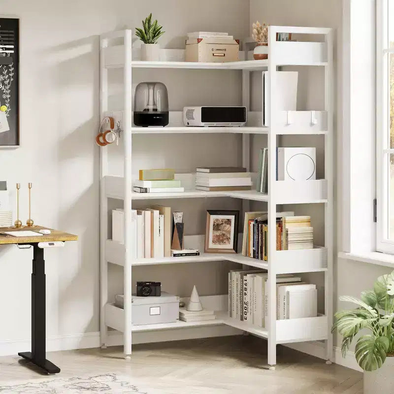 Scaffale angolare a 5 ripiani convertibile da 167 cm con ripiani a L per esposizione e conservazione - Nero/Bianco