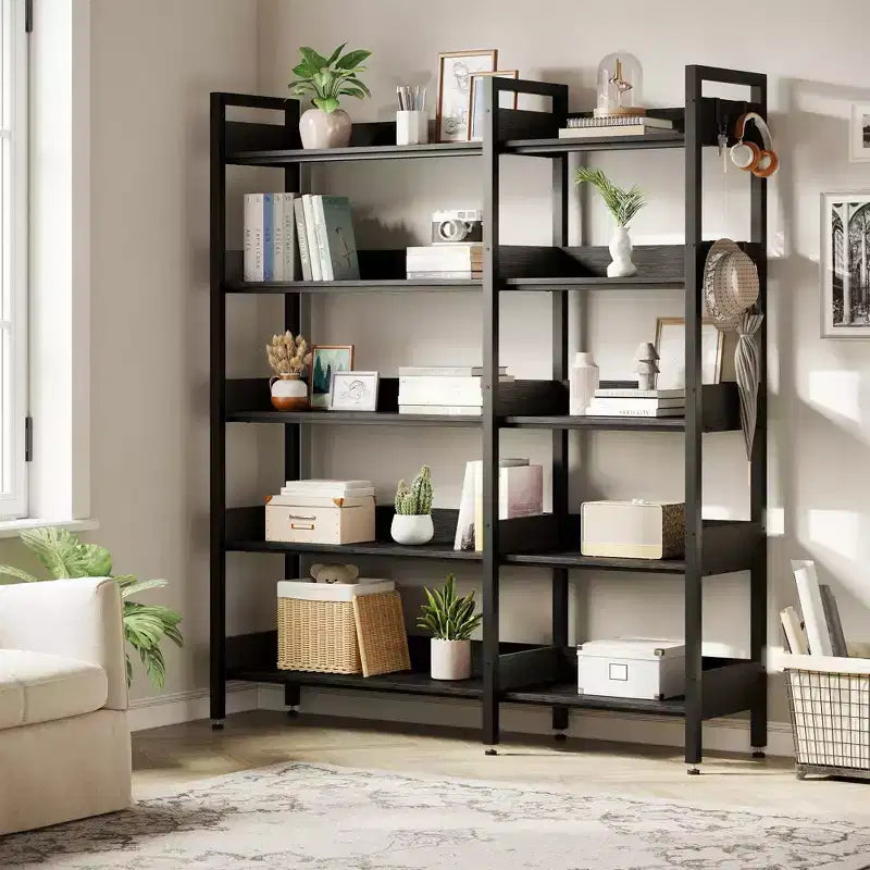 Scaffale angolare a 5 ripiani convertibile da 167 cm con ripiani a L per esposizione e conservazione - Nero/Bianco