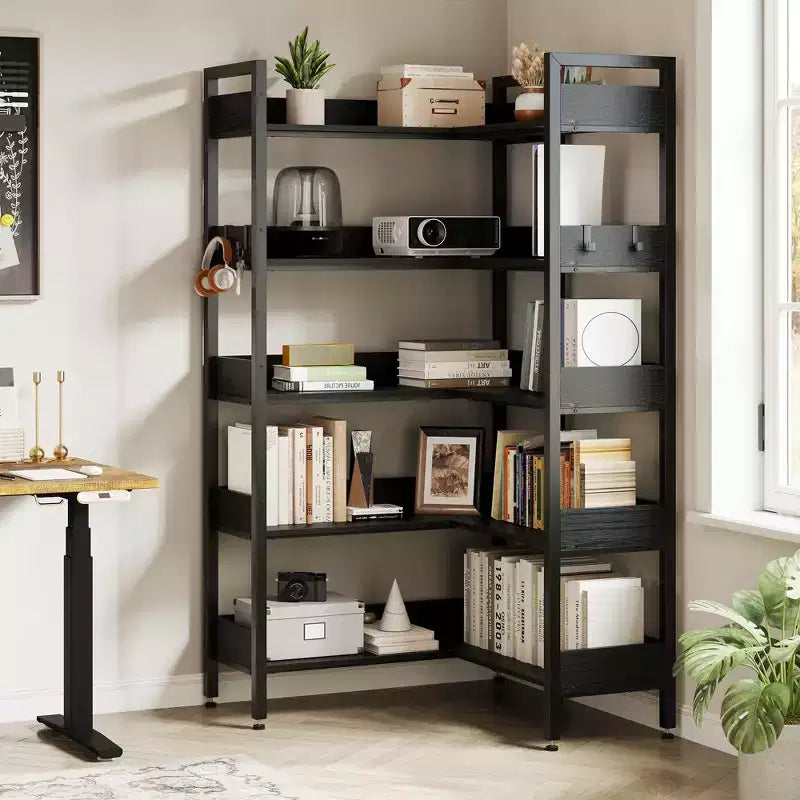 Scaffale angolare a 5 ripiani convertibile da 167 cm con ripiani a L per esposizione e conservazione - Nero/Bianco