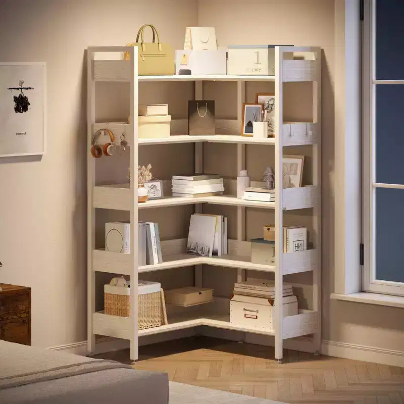 Scaffale angolare a 5 ripiani convertibile da 167 cm con ripiani a L per esposizione e conservazione - Nero/Bianco