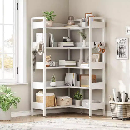 Scaffale angolare a 5 ripiani convertibile da 167 cm con ripiani a L per esposizione e conservazione - Nero/Bianco