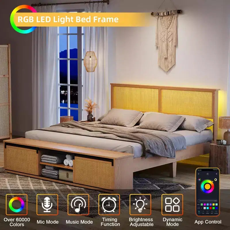 Struttura letto in rattan naturale, con armadietti scorrevoli in stile fienile