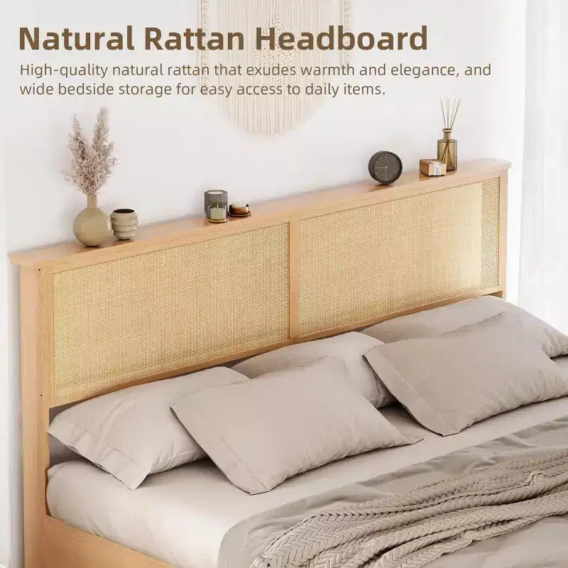 Struttura letto in rattan naturale, con armadietti scorrevoli in stile fienile
