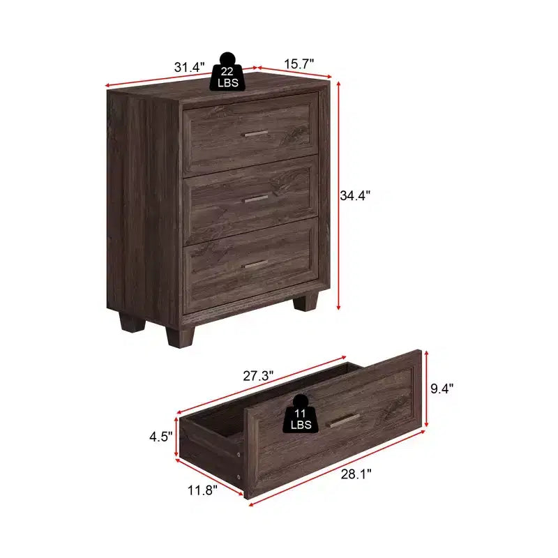 Comodino a 3 cassetti grande capacità, mobiletto comodino vintage in legno, armadietto laterale