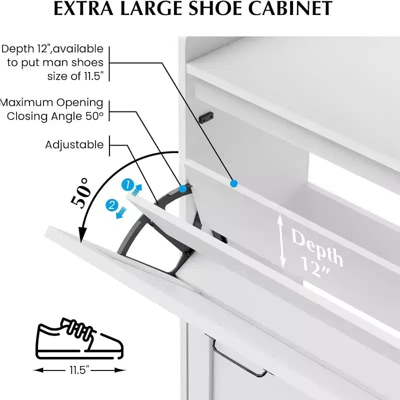 Scarpiera Bianca da 123 cm con 4 Ante a Ribalta, Mobile Contenitore per Ingresso di Grande Capacità con Gambe in Metallo, Organizzatore di Scarpe Moderno Antiribaltamento
