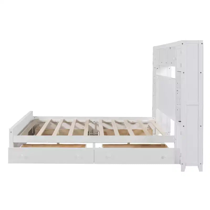 Letto matrimoniale in legno con scaffale e prese integrati grigio