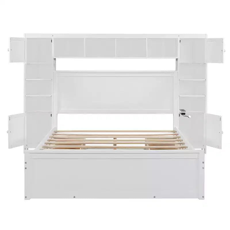 Letto matrimoniale in legno con scaffale e prese integrati grigio