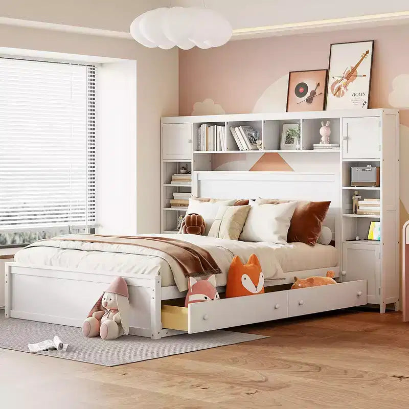 Letto matrimoniale in legno con scaffale e prese integrati grigio