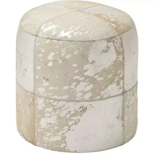Wilson 17 High Silver and White Leather Round Ottoman