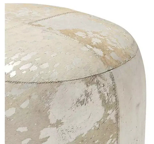 17 Pouf rotondo in pelle argento lucido e bianca