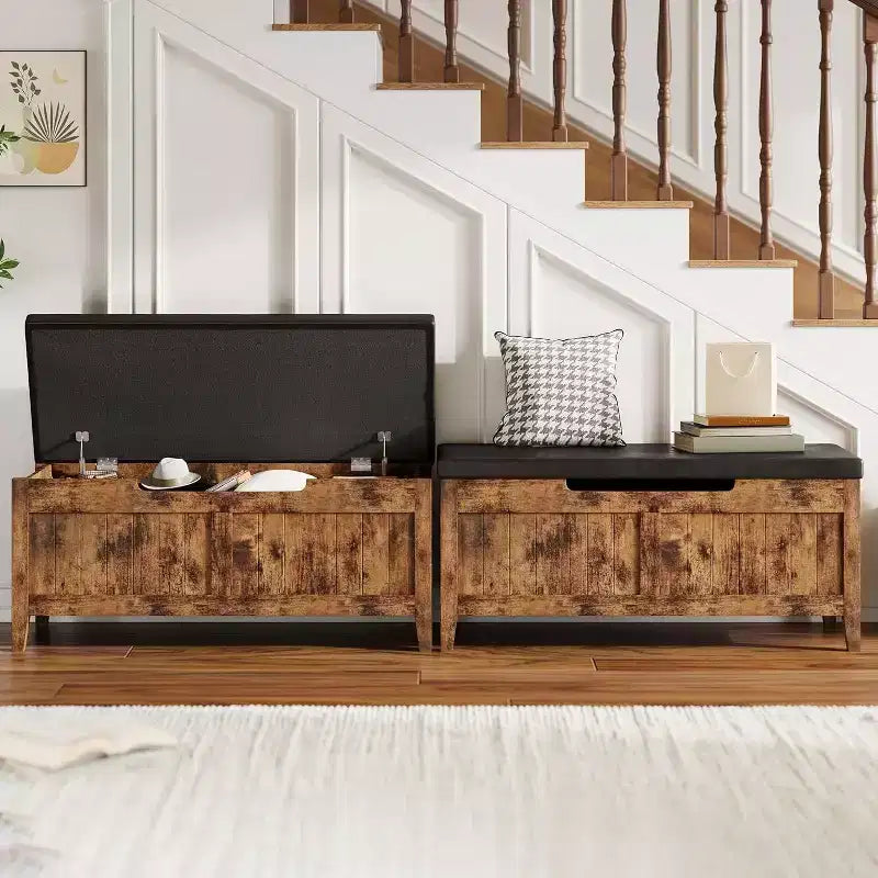 Panca contenitore da 39 pollici con seduta imbottita e cerniere di sicurezza per ingresso e camera da letto, organizer per scarpe
