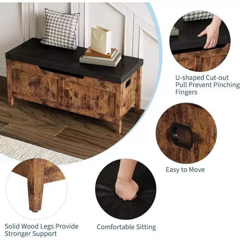 Panca contenitore da 39 pollici con seduta imbottita e cerniere di sicurezza per ingresso e camera da letto, organizer per scarpe