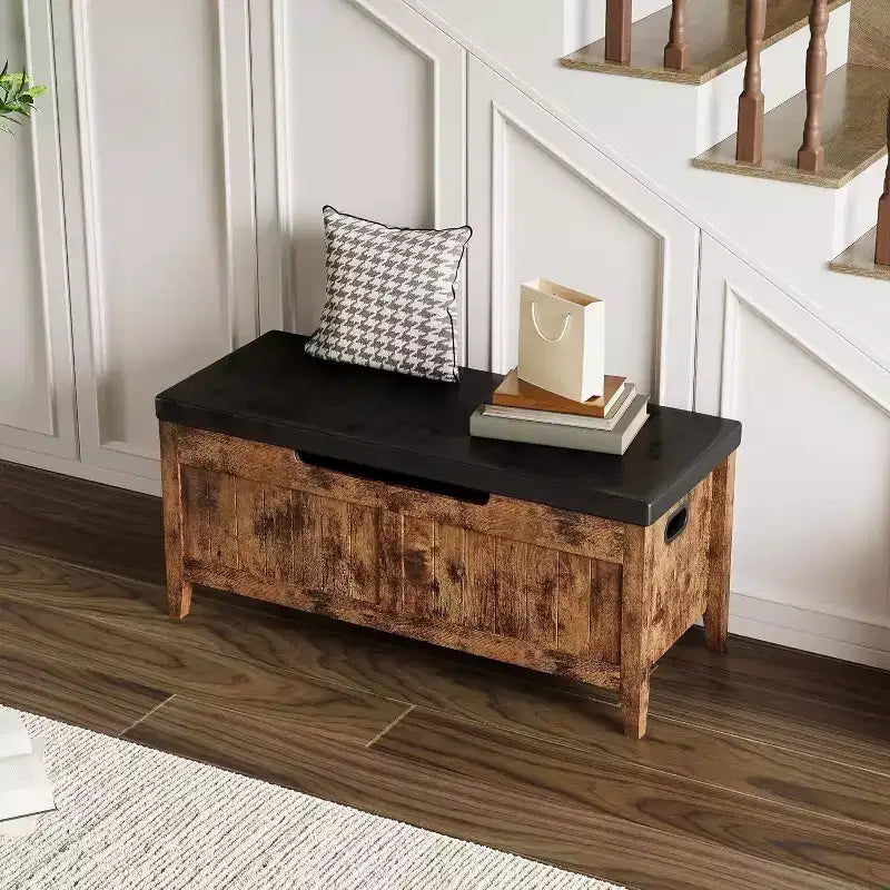 Panca contenitore da 39 pollici con seduta imbottita e cerniere di sicurezza per ingresso e camera da letto, organizer per scarpe