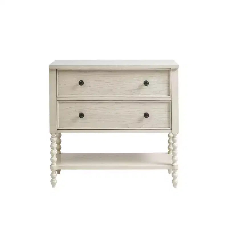 Cassettiera Comodino Tavolino Laterale a 2 Cassetti in Legno Massello Stile Rustico con Ripiano, per Camera da Letto e Soggiorno