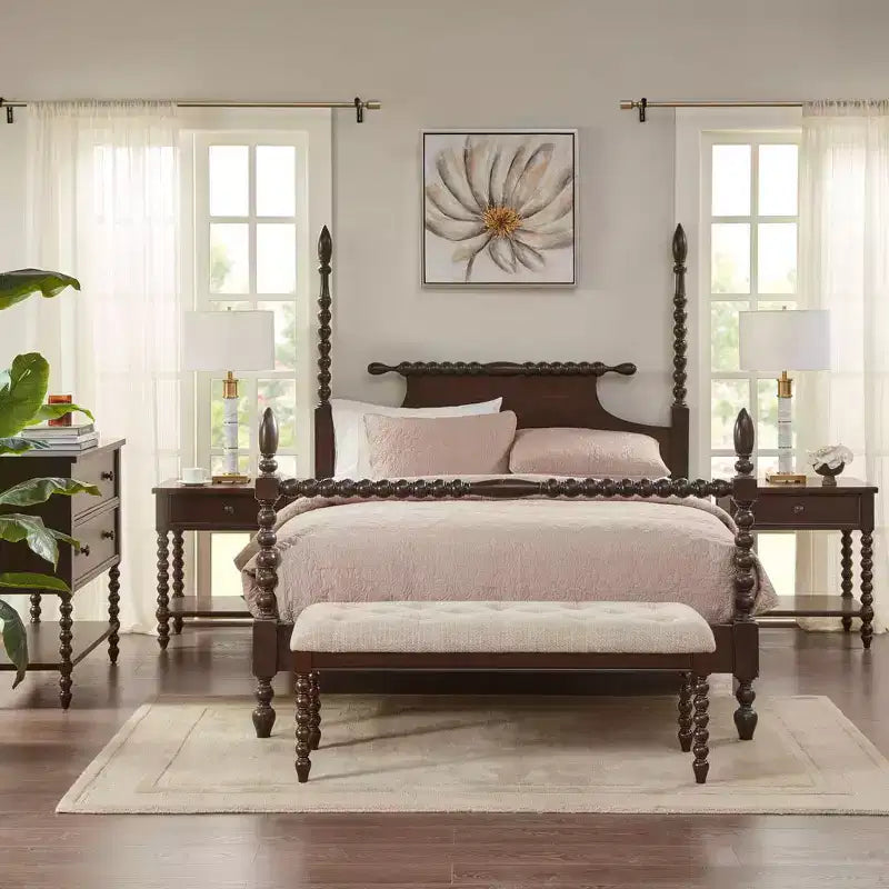 Cassettiera Comodino Tavolino Laterale a 2 Cassetti in Legno Massello Stile Rustico con Ripiano, per Camera da Letto e Soggiorno