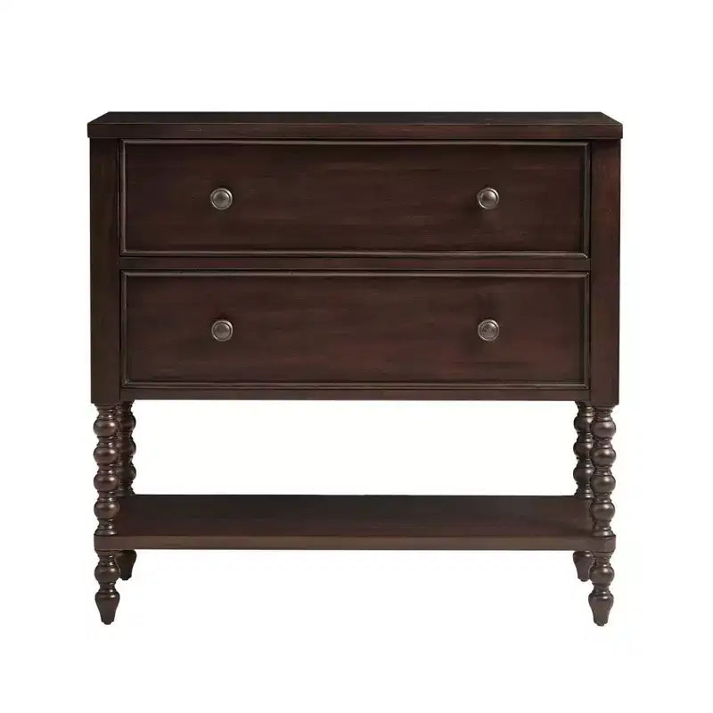 Cassettiera Comodino Tavolino Laterale a 2 Cassetti in Legno Massello Stile Rustico con Ripiano, per Camera da Letto e Soggiorno
