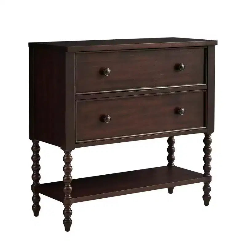 Cassettiera Comodino Tavolino Laterale a 2 Cassetti in Legno Massello Stile Rustico con Ripiano, per Camera da Letto e Soggiorno