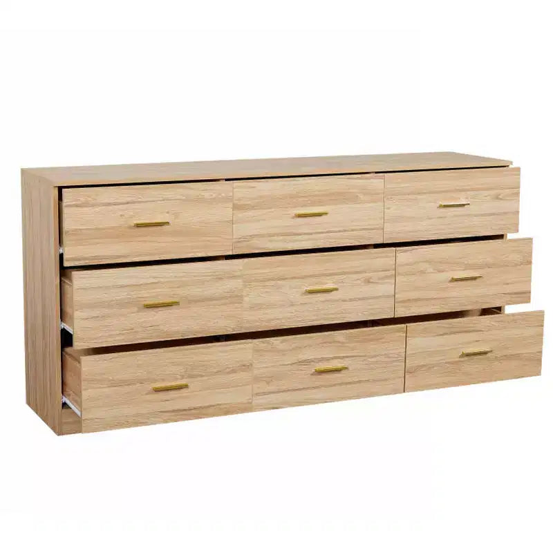 Comò moderno 8/9 cassetti con maniglie dorate, cassettiera ampia per camera da letto o soggiorno